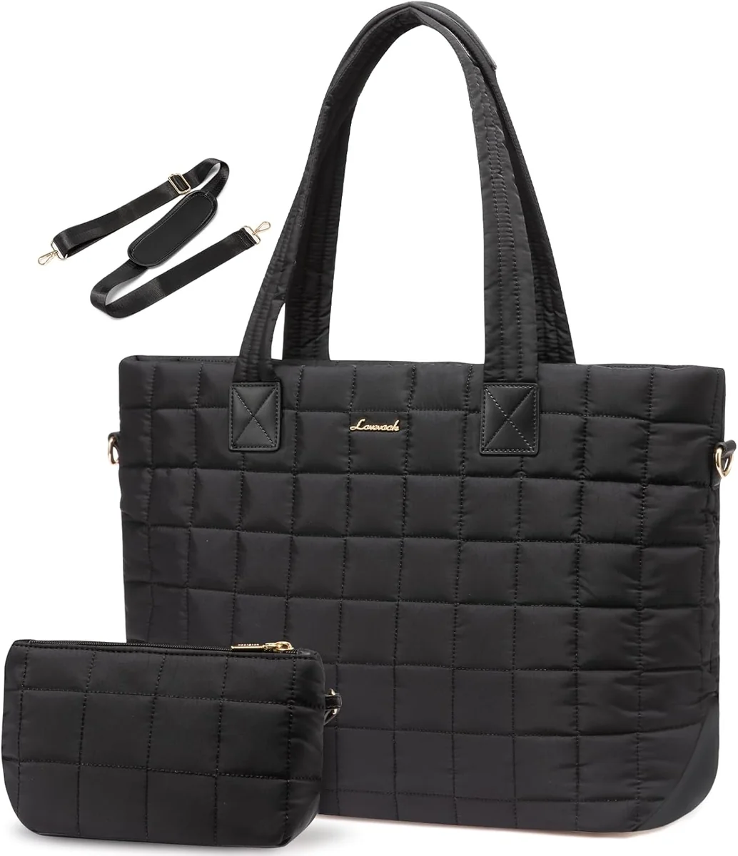 Torba na ramię damska puffer tote czarna pikowana 45x32 cm