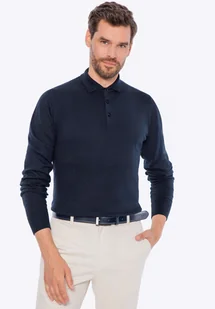 Sweter męski z bawełny z domieszką kaszmiru granatowy - Swetry męskie - miniaturka - grafika 1