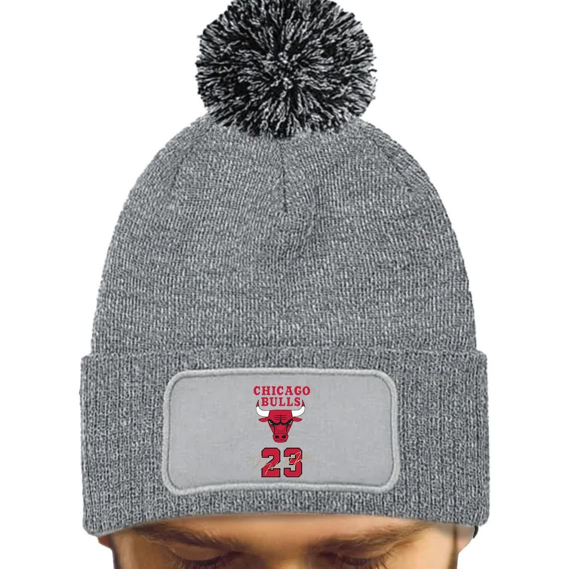 CZAPKA POMPON Szara Bawełna Dla Fana CHICAGO BULLS 23 Jordan Koszykówka Wz