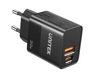 Unitek P1124ABK01-EU 1xUSB-C 1xUSB-A PD 20W Czarna - Ładowarki do telefonów - miniaturka - grafika 1