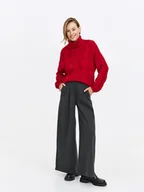 Spodnie damskie - Szerokie szare spodnie w miękkiej tkaniny - miniaturka - grafika 1