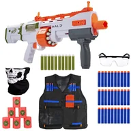 Zabawki militarne - Zestaw Pistolet Nerf Halo Bulldog SG E9271+ kamizelka + cele + 30 strzałek + okulary + bandana - miniaturka - grafika 1