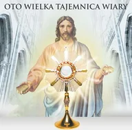 Ikony i obrazy sakralne - Baner religijny na Boże Ciało, symbole eucharystyczne "Oto wielka tajemnica wiary" 150x150 cm - miniaturka - grafika 1