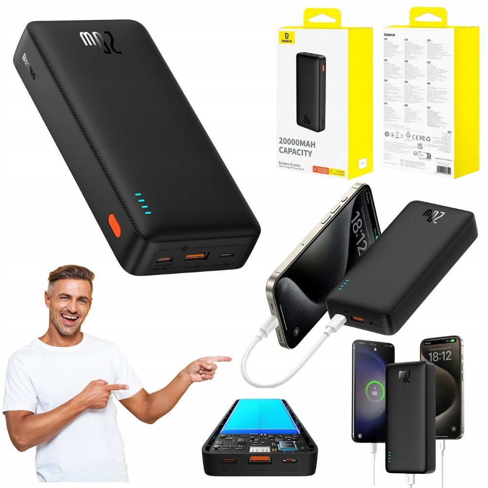 POWERBANK BASEUES Z SZYBKIM LADOWANIEM POWER BANK 20000MAH 20W USB C KABEL