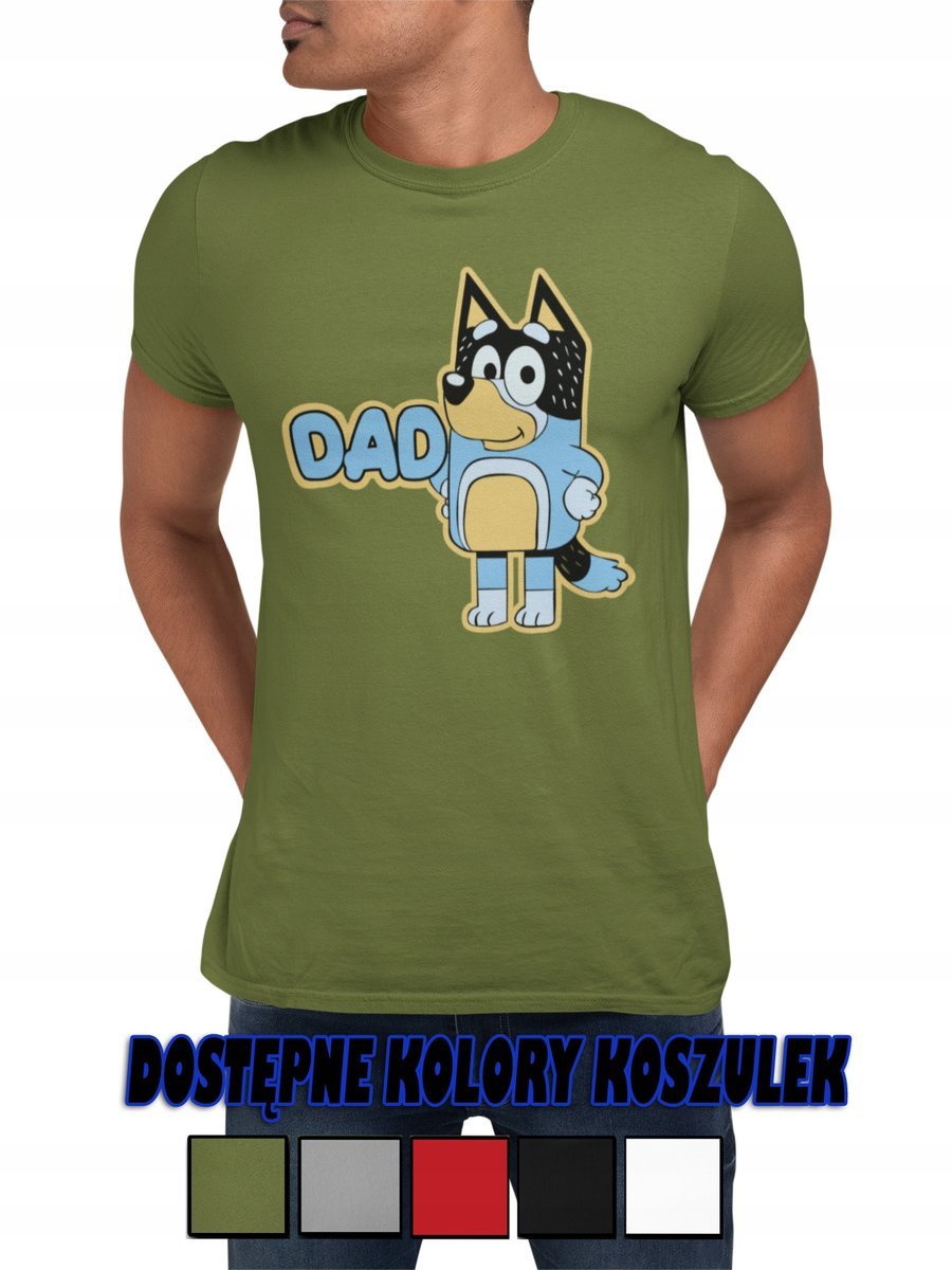 KOSZULKA BAWEŁNIANA MĘSKA T-SHIRT DZIEŃ TATY NIEBIESKI PIES DAD PSY -3XL