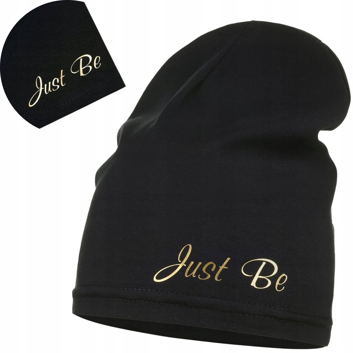 Dziecięca Czapka Czapeczka Czarna Jesienna Bawełniana Ozdobny Napis 46-50