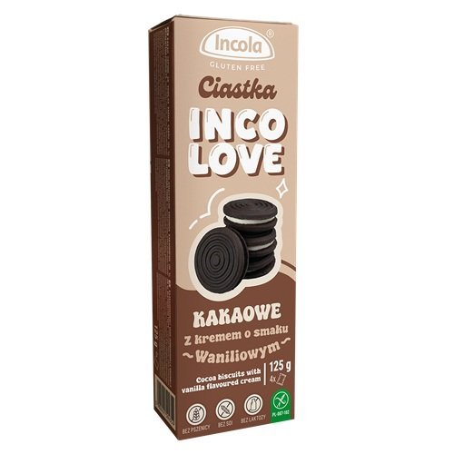 Incola Ciastka kakaowe z kremem o sm. waniliowym 125g b/g