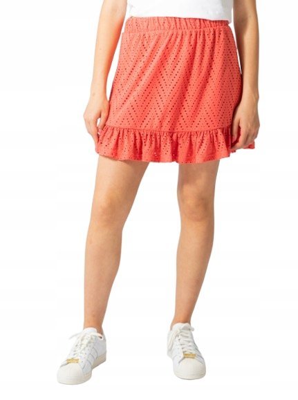 VERO MODA POMARAŃCZOWY MINI SPÓDNICA Z AŻUROWYM WZOREM I FALBANĄ XS J7A