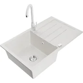 Zlewozmywaki z baterią - Mexen Bruno zlewozmywak granitowy 1-komorowy z ociekaczem i baterią kuchenną Telma, biały - miniaturka - grafika 1