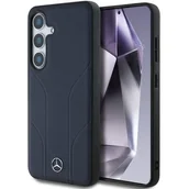 Etui i futerały do telefonów - Etui MERCEDES Leather Debossed Lines MagSafe do Samsung Galaxy S25 Niebieski - miniaturka - grafika 1