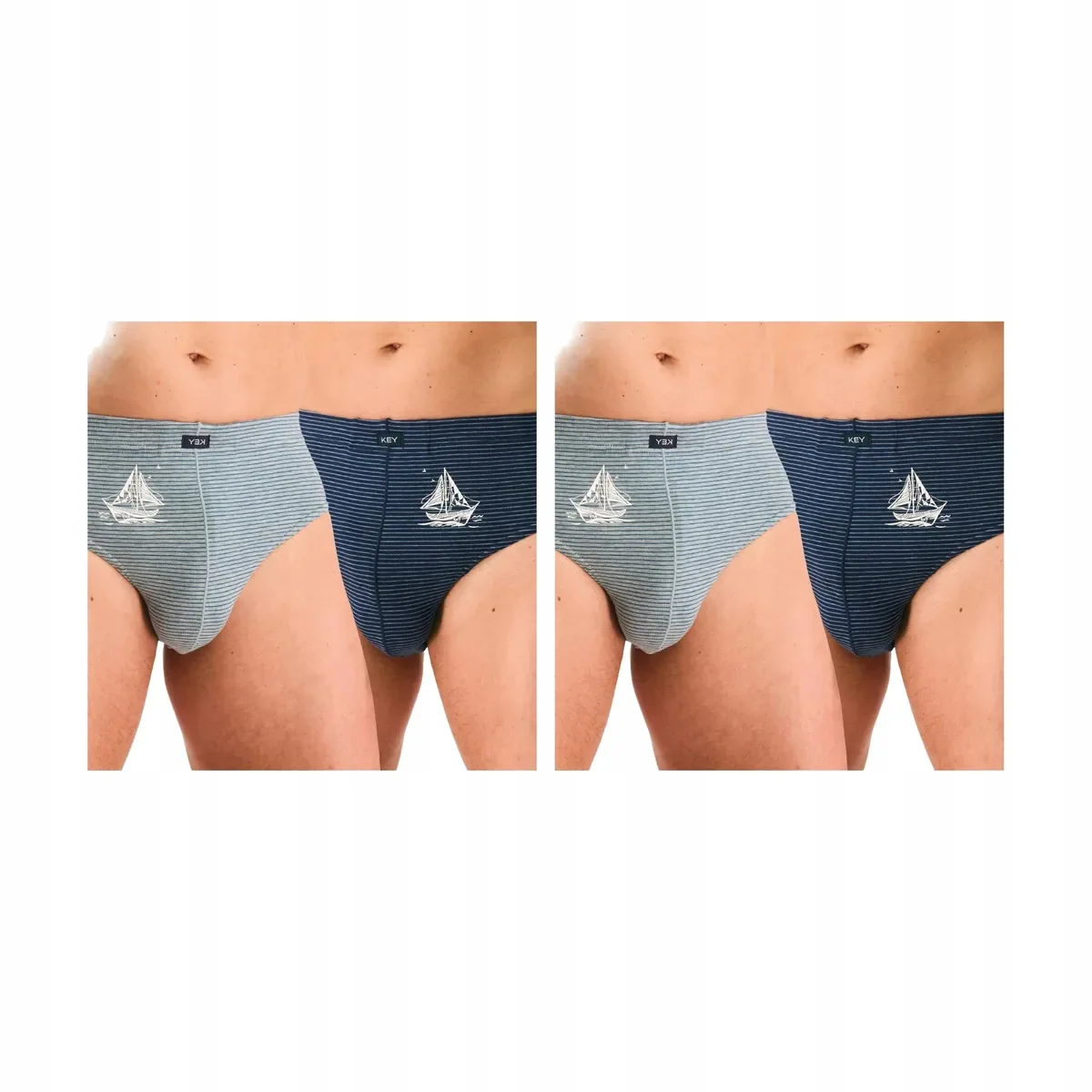 2-PAK Slipy męskie Key bawełniane 2-pack z paskami i żaglówką M