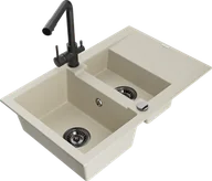 Zlewozmywaki z baterią - Mexen Gaspar zlewozmywak granitowy 1,5-komorowy z ociekaczem i baterią kuchenną Duero, beżowy - 6507-69-671600-70 - miniaturka - grafika 1