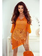 Swetry damskie - ASYMETRYCZNA NARZUTKA AŻUROWA EVA POLSKI PRODUCENT J&K PREMIUM -  POMARAŃCZ - miniaturka - grafika 1