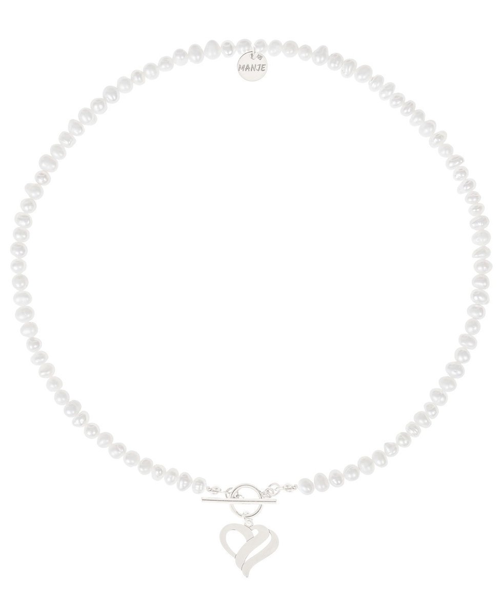 Naszyjnik z pereł ze srebrnym sercem 40 cm
