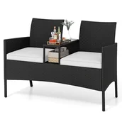 Ławki ogrodowe - Ławka ogrodowa ze stołem, 2-osobowa ławka do siedzenia z polirattanu, meble ogrodowe, meble ogrodowe, meble tarasowe, do ogrodu, na - miniaturka - grafika 1