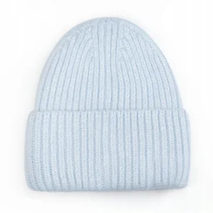 Czapka Beanie Damska Wełniana Wełna Zimowa Na Zimę 60% Angora Niebieska - Czapki damskie - miniaturka - grafika 1