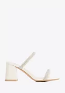 Klapki i japonki damskie - Damskie klapki skórzane z błyszczącymi paskami kremowe 37 - miniaturka - grafika 1