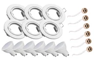 Oprawy, klosze i abażury - 6x Zestaw oprawa okrągła biała  + GU10 8W ciepła + gniazdo przyłączeniowe GU10 - miniaturka - grafika 1