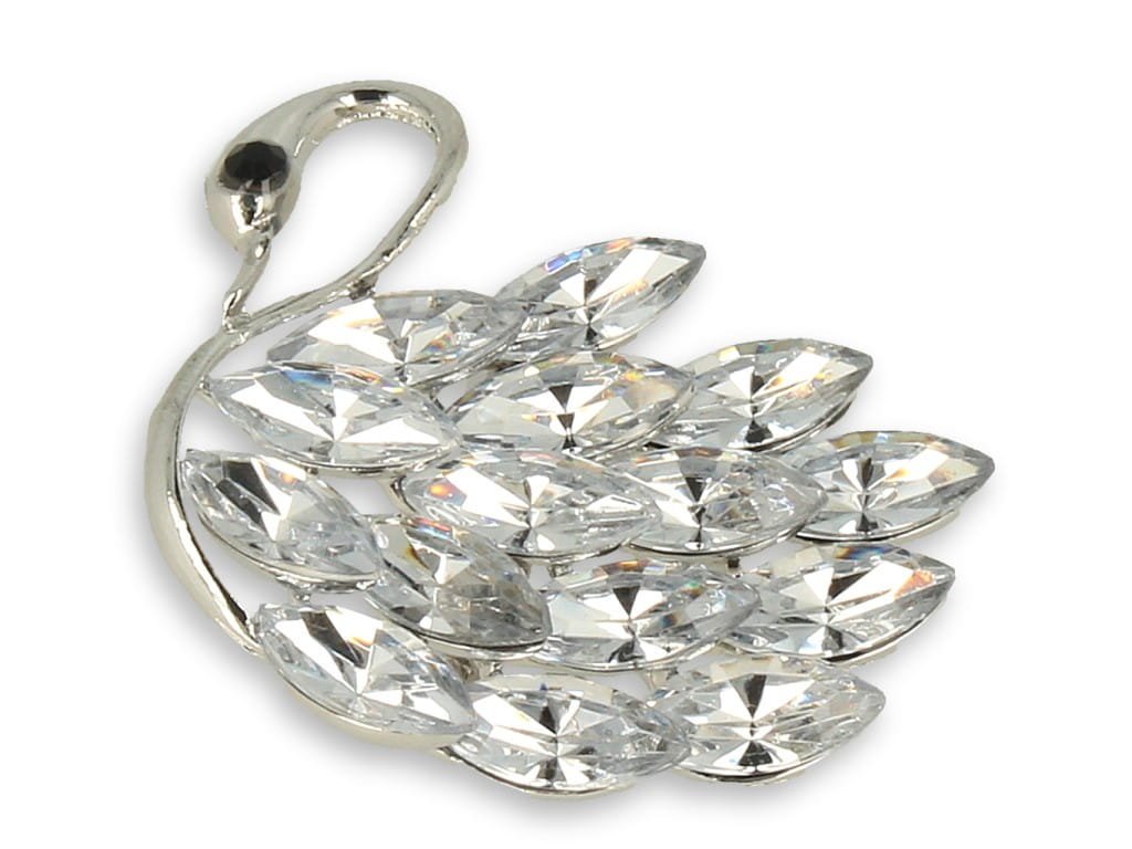 Broszka Damska Srebrna Łabędz Z Kamieniami