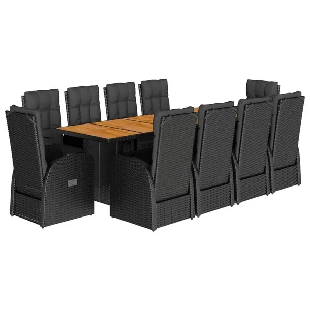 Zestaw mebli ogrodowych czarny, stół 240x90x75 cm, fotel 57x69x106 cm