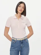 Koszulki i topy damskie - Tommy Hilfiger Polo Logo WW0WW41032 Różowy Slim Fit - miniaturka - grafika 1