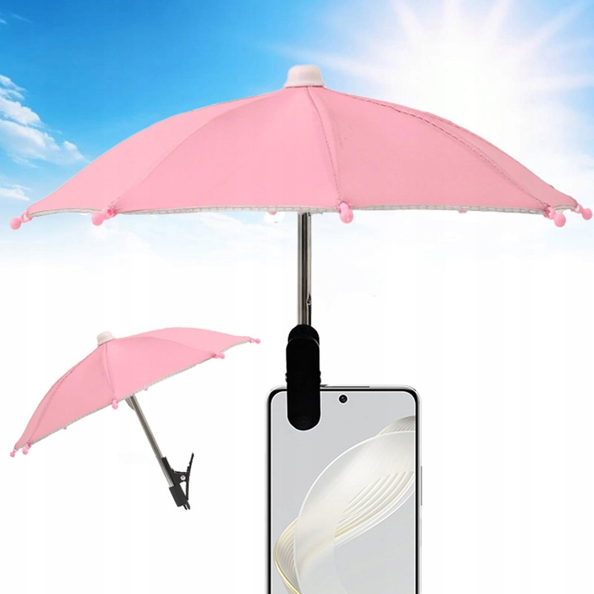 LEENEEN Mini Parasol Przeciwsłoneczny Do Smartfonów Różowy