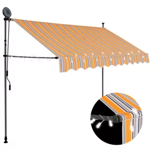 vidaXL Ręcznie zwijana markiza z LED, 300 cm, żółto-niebieska vidaXL - Markizy - miniaturka - grafika 1