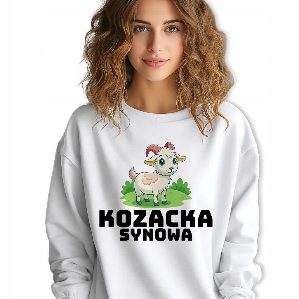 Damska Bluza Biała Dresowa KOZACKA SYNOWA Prezent Kobiece Wzory Rozmiar S