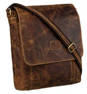 Torby męskie - Torebka męska do pracy skórzana PETERSON duża listonoszka z klapką mieści dokumenty A4 elegancka miejska kieszonki minimalistyczna brązowa vintage - miniaturka - grafika 1