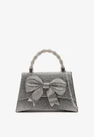 Torebki damskie - Czarno-Srebrna Koktajlowa Torebka z Kokardą i Cyrkoniami Darre - miniaturka - grafika 1