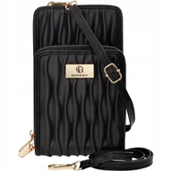 Torebki damskie - Mini TOREBKA Kopertówka NA TELEFON PORTFEL Etui Damska Listonoszka Czarna - miniaturka - grafika 1