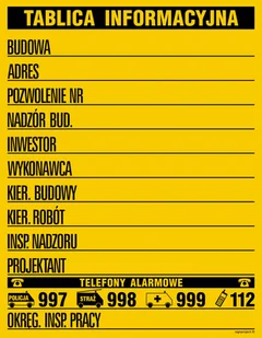 OA092 BUDOWLANA TABLICA INFORMACYJNA (W JEDNYM KOLORZE), ON - BLACHA OCYNK; (450X650MM) - Tablice BHP - miniaturka - grafika 1