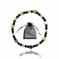 Bransoletki - Bransoletka Ochronna Turmalin Kwarc Różowy Hematytowe Serce na gumce 19cm, bez marki, AG00000259 - miniaturka - grafika 1