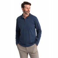 Koszulki męskie - Wygodny męski longsleeve polo granatowy premium Ombre OM-POLS-0130 V7 r M - miniaturka - grafika 1