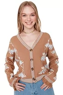 Swetry damskie - Trendyol Damski standardowy standardowy kardigan z dzianiny z dekoltem w serek, Brązowy, L - miniaturka - grafika 1