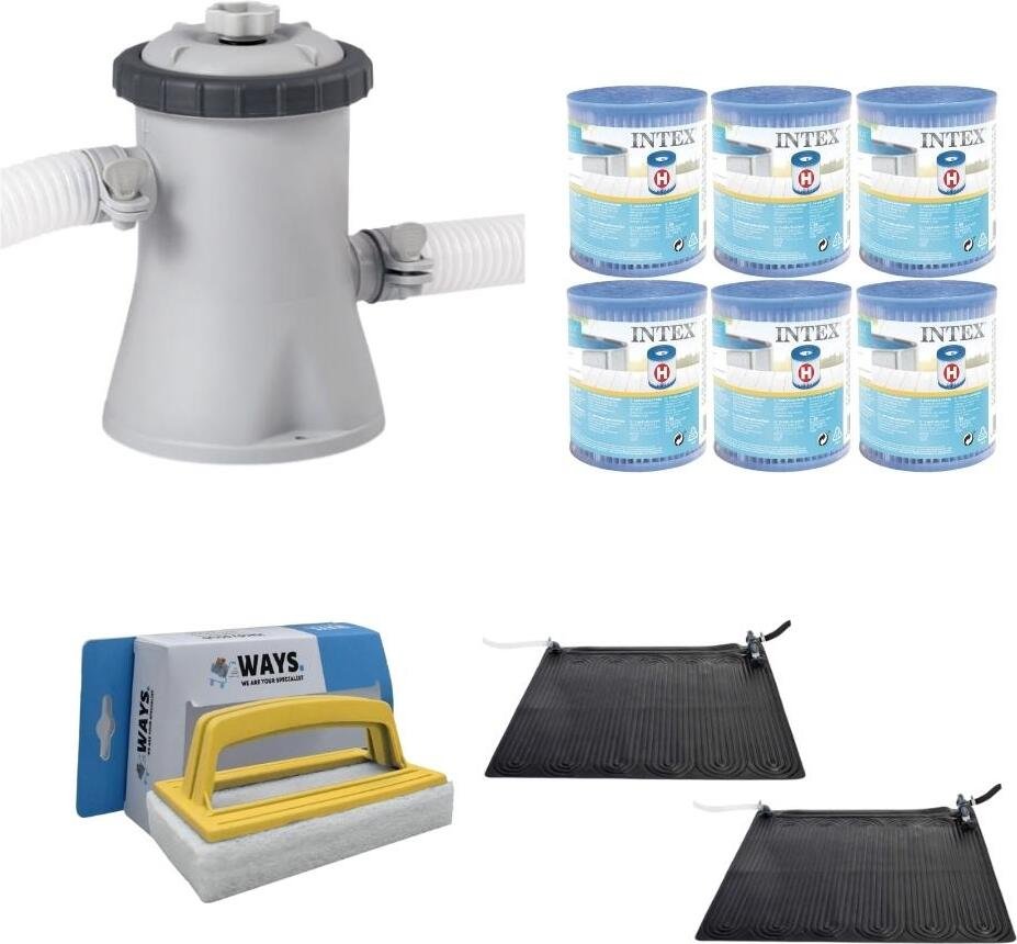 WAYS - Pielęgnacja basenu - 2x podgrzewacz basenu i pompa filtrująca 1250 l/u oraz 6 filtrów typu H i szczotka szorująca WAYS