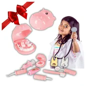 Zabawy w naśladowanie dorosłych - Zestaw Małego Dentysty Zęby Uśmiech Prezent Na Śwęta Hipopotam Różowy - miniaturka - grafika 1