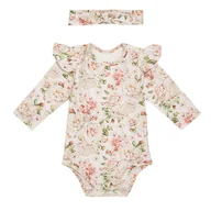 Body dla niemowląt - Zestaw body z falbanką, długi rękaw i opaska z supełkiem, Rose 80 - miniaturka - grafika 1
