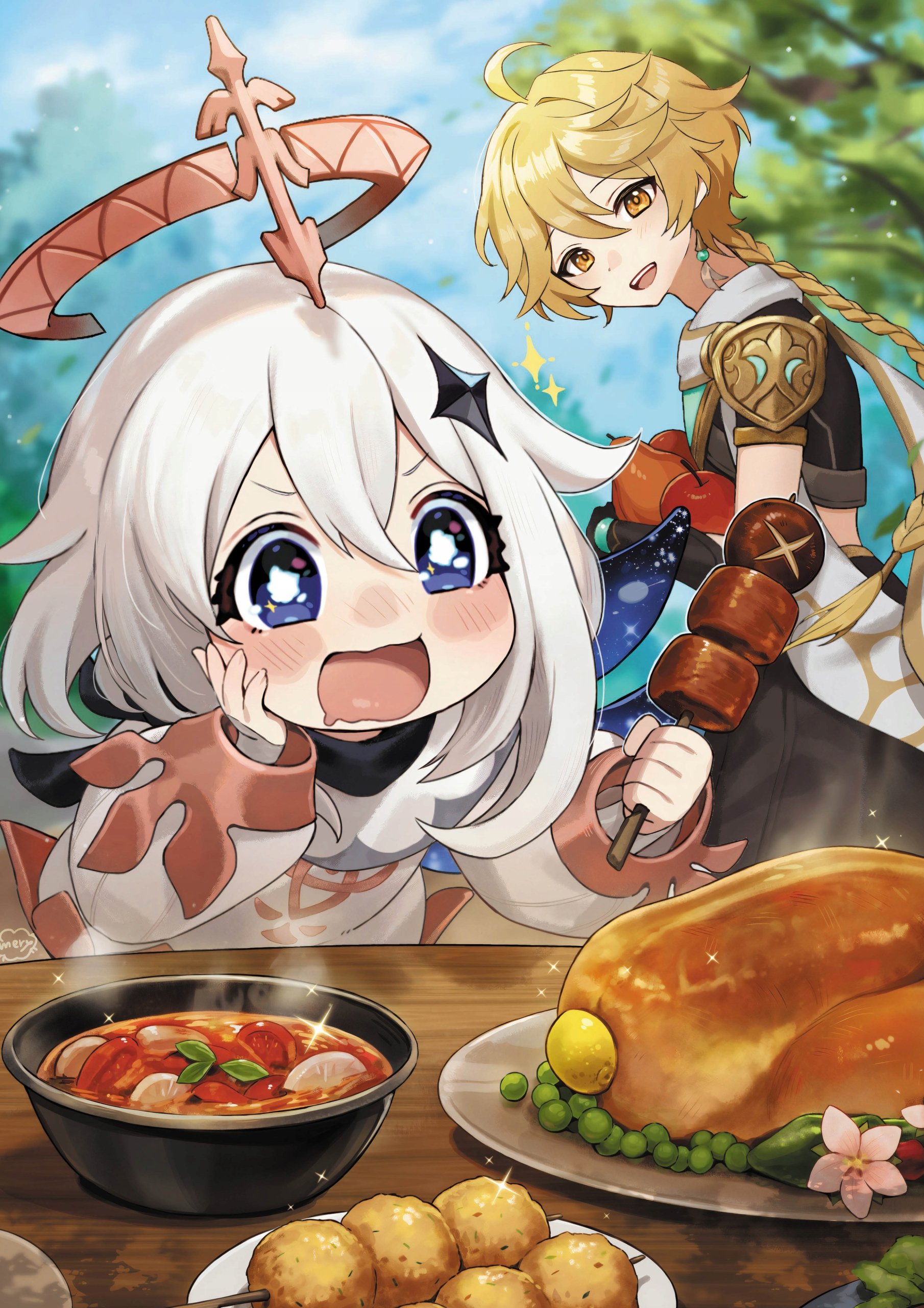 Plakat A3 Genshin Impact Anime Gra Paimon Aether