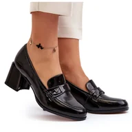 Mokasyny damskie - Vinceza Lakierowane Czółenka Na Obcasie Czarne Felicijana - miniaturka - grafika 1