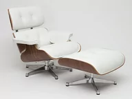 Fotele - D2.Design Fotel Vip z podnóżkiem biały/walnut/ srebrna baza 217851 - miniaturka - grafika 1