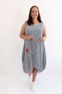 Sukienki - Sukienka Bombka Maxi w Paski Granatowo-Biała UNI - miniaturka - grafika 1