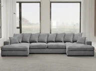 Narożniki - Sofa w kształcie U GABON narożnik z funkcją spania tkanina Zoom szary - miniaturka - grafika 1