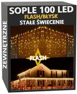 Oświetlenie świąteczne - Sople 100 LED Lampki Zewnętrzne IP44 Stałe+Flash Ciepła biel - miniaturka - grafika 1