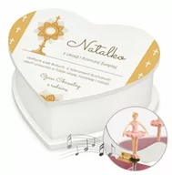 Pamiątka Pierwszej Komunii Świętej - Szkatułka na biżuterię w kształcie serca z pozytywką i nadrukiem dla - miniaturka - grafika 1