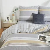 Pościel - Spod Igły I Nitki Pościel satynowa 220x200 szara pasy kratka S024 I14 - miniaturka - grafika 1