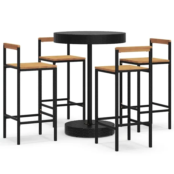 Zestaw mebli barowych Rattan Black 4 szt. - 40x44x100 cm, czarny