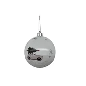 Bombki - Bombka plastikowa dekorowana samochód 8 cm biały - miniaturka - grafika 1