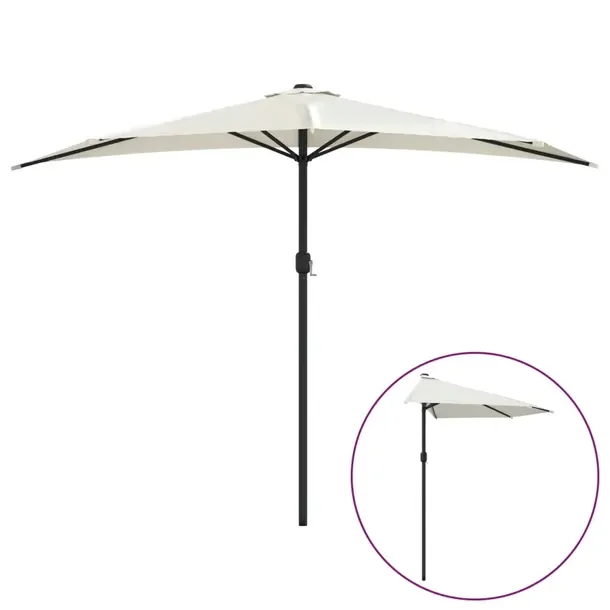 Parasol balkonowy UV, półokrągły, piaskowy, 300x155x223cm, śr. słupka