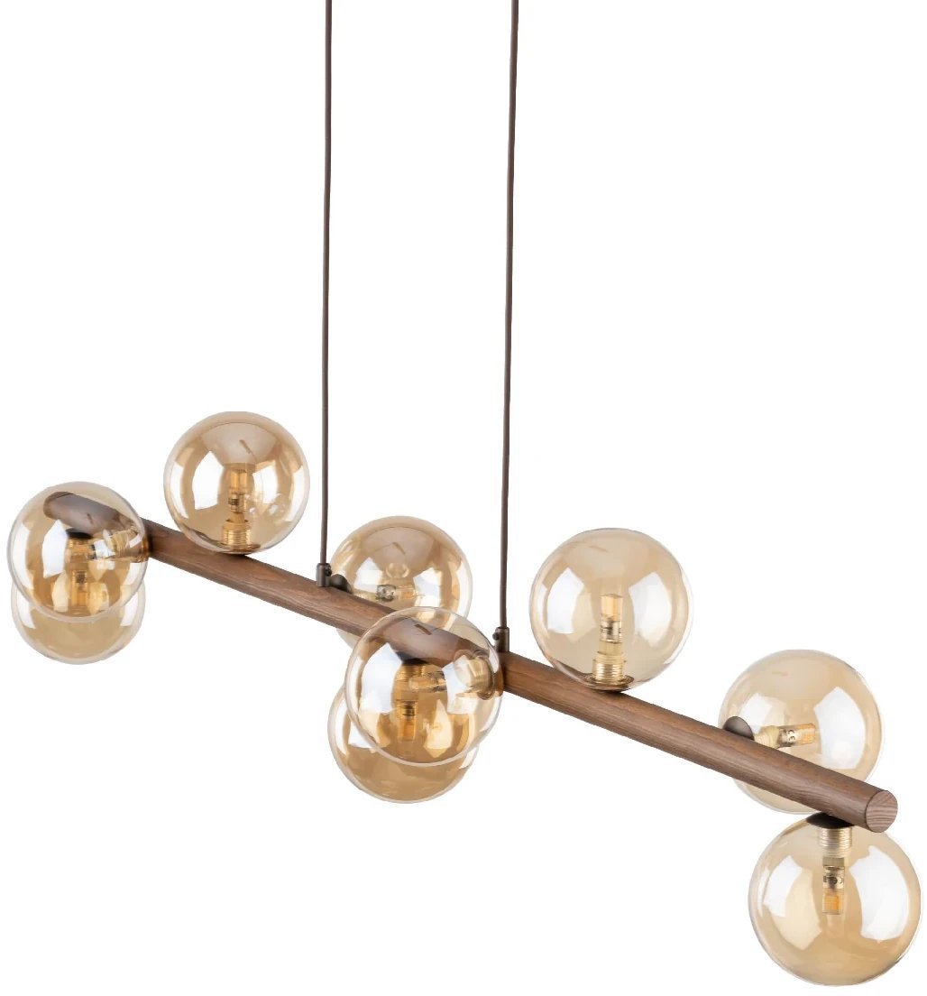 Lampa wisząca kulista Estera Wood 11097 molekuły brązowa bursztynowa